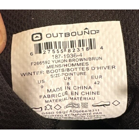 Outbound Mens Boots Waterproof Hiking Boots Size 9 Yukon Brown EUC - Picture 9 of 12